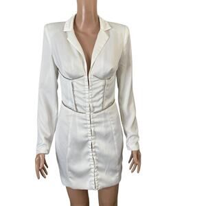 Prettylittlething Blazer Dress Womens 4 Satin Diamante Corset Detail